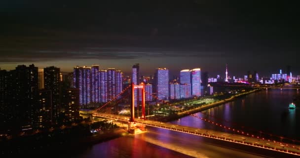 Wuhan Sommer Stadt Wahrzeichen Und Skyline Sonnenuntergang Und Nacht Ansicht — Stockvideo