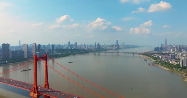 Wuhan Summer City Landmark Sceneria Sky Line — Wideo stockowe