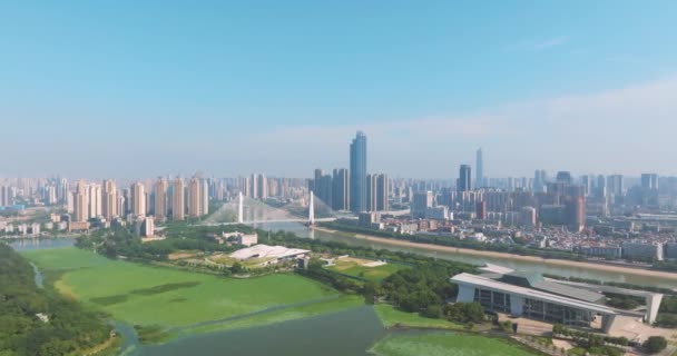 Wuhan Summer City Pamětihodnosti Sky Line Scenérie — Stock video