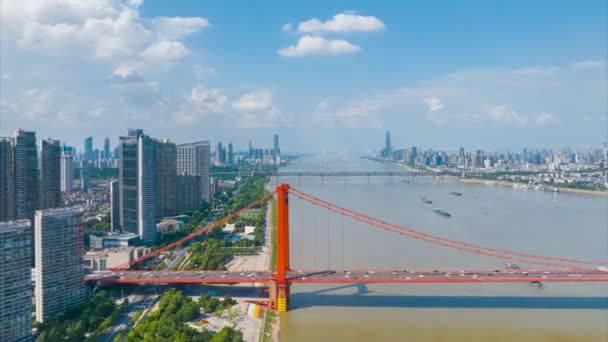 Wuhan Summer City Památník Sky Line Scenérie Time Lapse Fotografie — Stock video