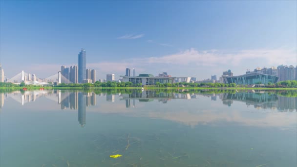 Wuhan Ciudad Verano Landmark Sky Line Paisaje Time Lapse Fotografía — Vídeos de Stock