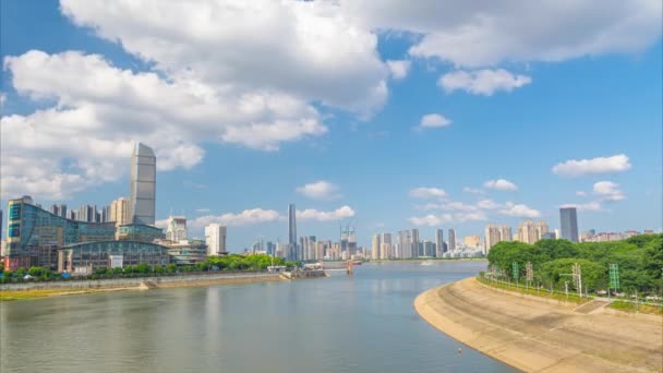 Wuhan Summer City Wahrzeichen Und Sky Line Landschaft Zeitraffer Fotografie — Stockvideo