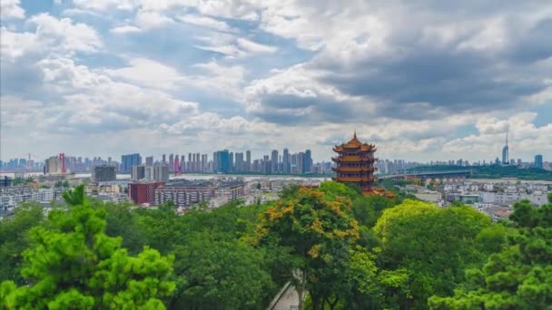 Καλοκαίρι Τοπίο Της Wuhan Ορόσημο Κίτρινο Κρέιν Tower Park Γραφική — Αρχείο Βίντεο