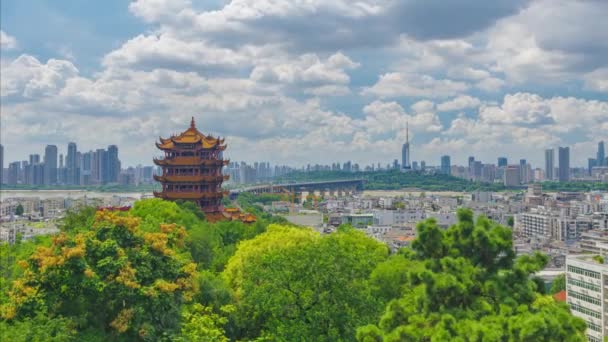 Sommar Landskap Wuhan Landmärke Gul Crane Tower Park Naturskönt Område — Stockvideo