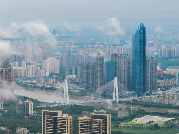 Wuhan City Látnivalói Skyline Tájak — Stock Fotó