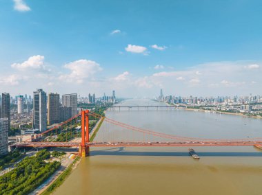 Wuhan YingWuzhou Yangtze Nehri Köprüsü Manzarası