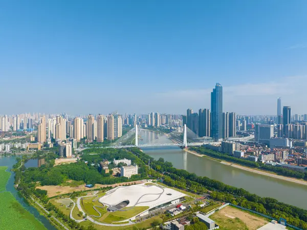 Wuhan Yuehu Han River Bridge Landschap — Stockfoto