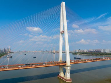 Wuhan Nehri Sahili ve Yangtze Nehri Köprüsü manzarası