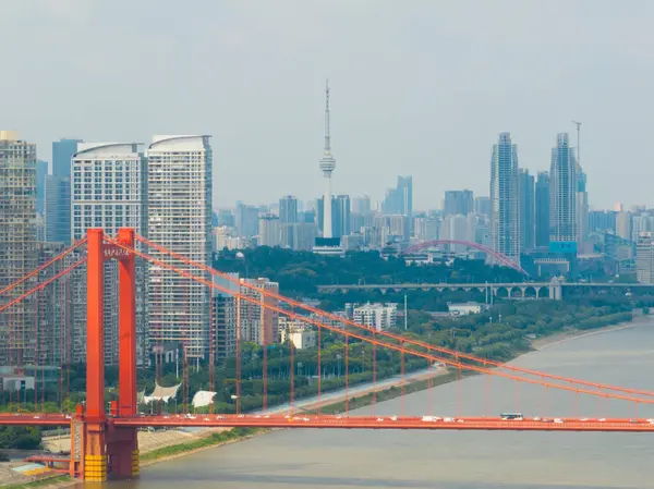 Wuhan Folyó Partja Yangtze Folyó Hídja Táj — Stock Fotó