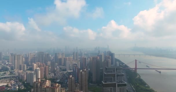 Wuhan Nehri Sahili Yangtze Nehri Köprüsü Manzarası — Stok video
