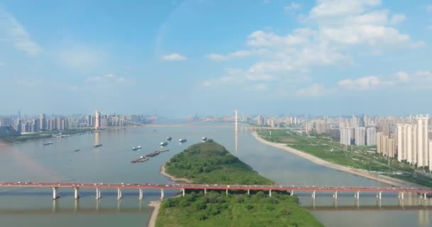 Paisaje Playa Del Río Wuhan Puente Del Río Yangtze — Vídeos de Stock