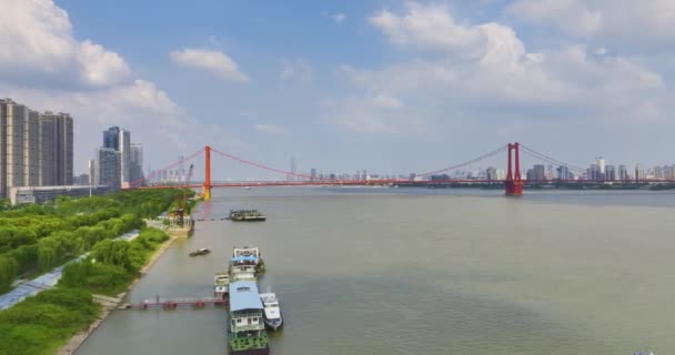Praia Rio Wuhan Cenário Ponte Rio Yangtze — Vídeo de Stock