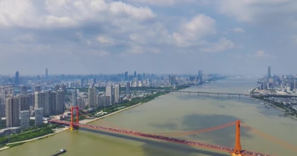 Wuhan Nehri Sahili Yangtze Nehri Köprüsü Manzarası — Stok video