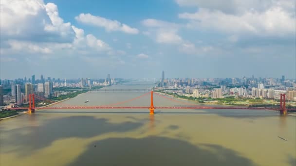Wuhan River Beach Yangtze River Bridge Scenery — Stock Video