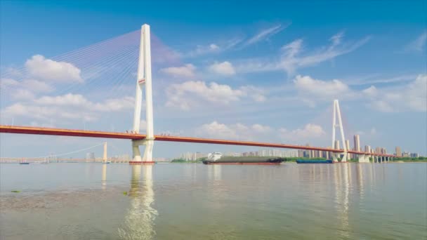 Paisaje Playa Del Río Wuhan Puente Del Río Yangtze — Vídeos de Stock