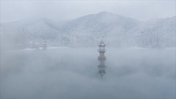 Escena Nieve Invierno Área Escénica Del Parque Nacional Lushan Mountain — Vídeos de Stock