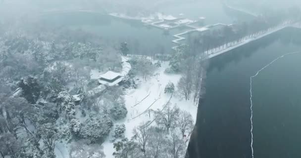 Paisaje Nieve Zona Escénica Wuhan East Lake — Vídeo de stock