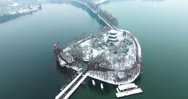 Sneeuwlandschap Van Wuhan East Lake Scenic Area — Stockvideo