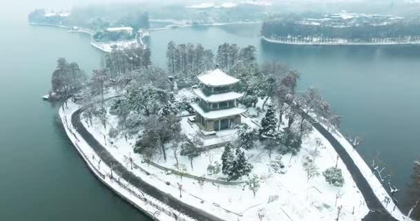 Paisaje Nieve Zona Escénica Wuhan East Lake — Vídeo de stock