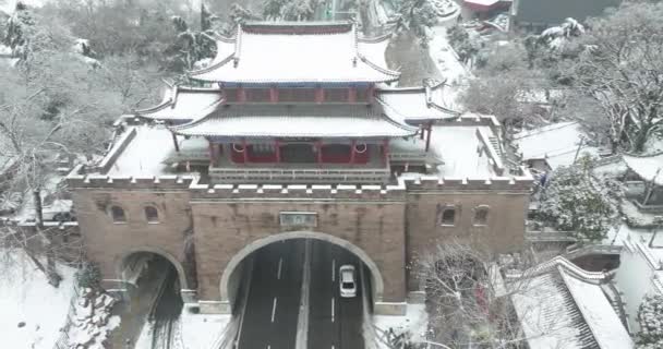 Padiglione Wuhan Qingchuan Parco Scenario Neve — Video Stock