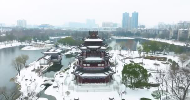 Wuhan Landmark Ziyang Park Snow Scenery — Stock video