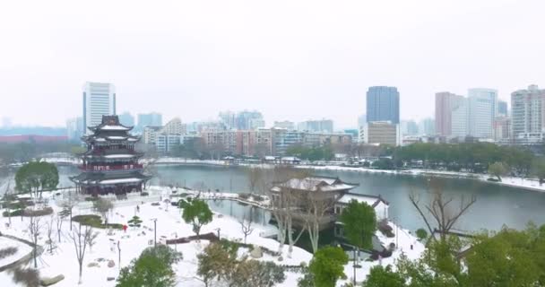 Wuhan Landmark Ziyang Park Snow Scenery — Stock video
