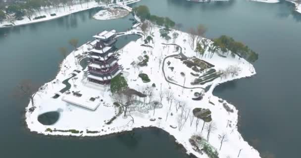 Wuhan Landmark Ziyang Parque Cenário Neve — Vídeo de Stock
