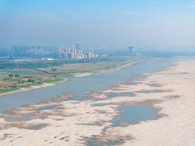 Beach view of Tianxing Prefecture, Wuhan Yangtze River, China clipart