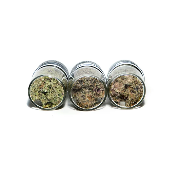 Kis Üveg Marihuána Kannabiszbimbó — Stock Fotó