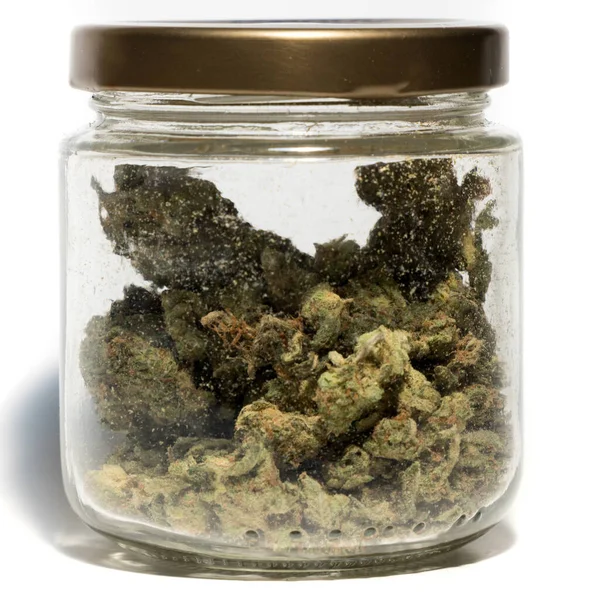 Jar Cannabis Flower Marihuana Bud — Stock fotografie