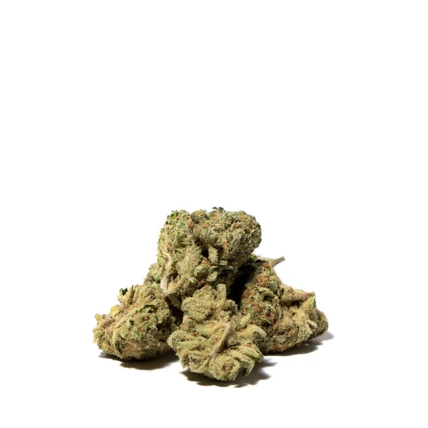 Vista Ravvicinata Dei Boccioli Fiori Cannabis Pila Isolati Sfondo Bianco Foto Stock Royalty Free