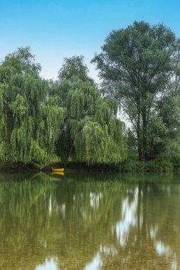 Krka, Dolenjska, Slovenya nehri kıyısında huzurlu bir an.