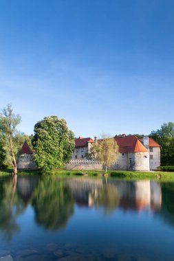 Slovenya 'nın Dolenjska kentinde Krka Nehri kıyısındaki küçük bir adada yer alan Romantik Otocec Kalesi.