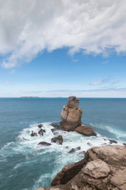 Cape Carvoeiro 'da deniz taşı oluşumları (Miradouro Cabo Carvoeiro), Peniche, Portekiz
