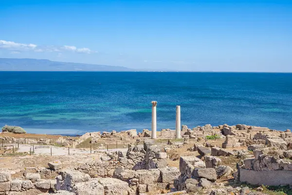 Widok Wybrzeże Starożytnego Tharros Sardynii Włochy Zdjęcie Stockowe