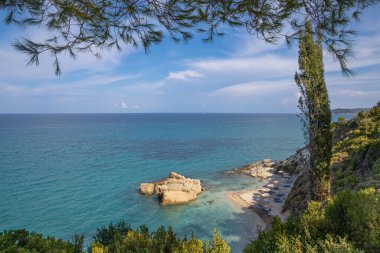 Crystal clear Sulfur Beach located on the Greek island of Zakynthos clipart