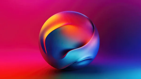 A shiny reflective sphere in a blue, yellow, pink and purple gradient design against a colorful background.