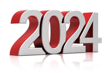 Yeni yıl 2024. 3 boyutlu illüstrasyon. Beyaz arkaplanda izole.