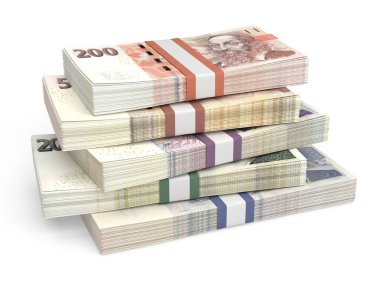 Çek Koruna para birimi yığınları, para ve finansmanı sembolize ediyor.