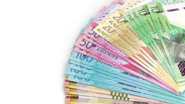 Peru sol banknotları bir fan düzeninde.