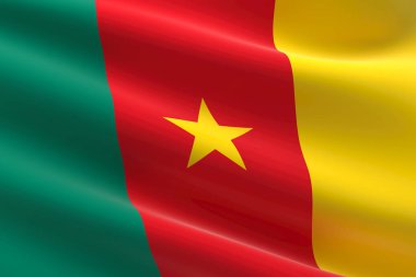 Kamerun bayrağı. Kamerun bayrağının dalgalanmasının 3D çizimi.
