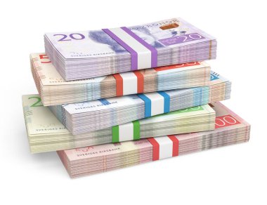 İsveç Krona banknotları yığını