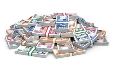 Kübalı Peso banknotlarının büyük yığını, finansal zenginlik kavramı