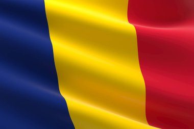 Chad 'in bayrağı. Çad bayrağının sallanışının 3 boyutlu resmi.