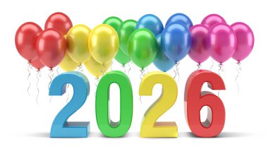 Renkli 2026 rakamları ve canlı balon dizileri