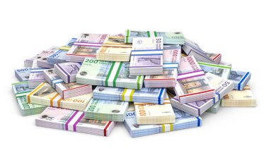 Bolluğu ve finansal refahı temsil eden bir yığın Danimarka Kronu banknotları.