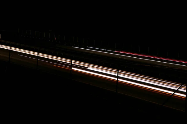 Lights Cars Night Long Exposure — Stock Photo, Image