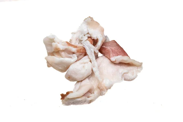 pieces of animal fat with meat on a white isolated background