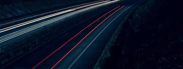 stock image lights of cars with night. long exposure