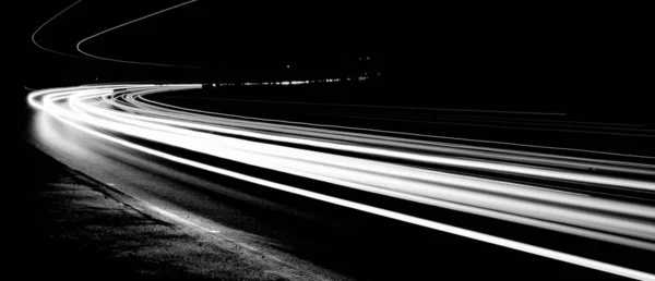 Linhas Brancas Luzes Carro Fundo Preto — Fotografia de Stock